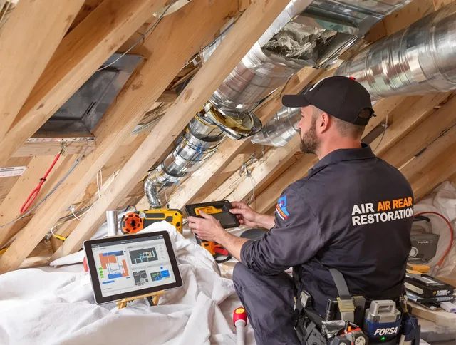 Rockland Air Duct Cleaning technician performing precise duct repair work in Rockland