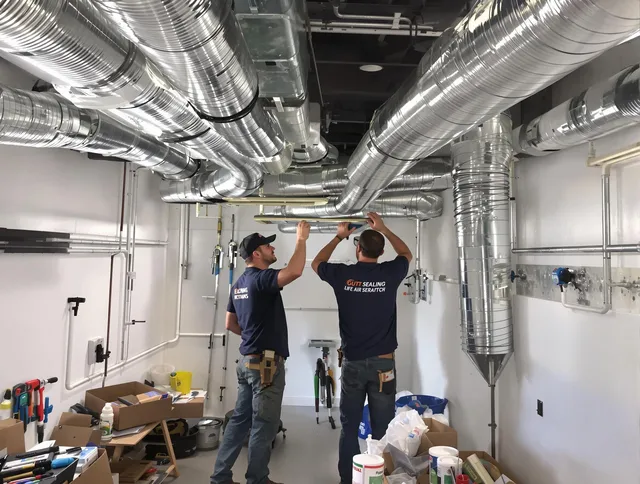 Rockland Air Duct Cleaning technician applying professional duct sealing solutions in Rockland