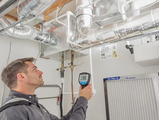 Rockland Air Duct Cleaning expert conducting detailed filter system inspection using diagnostic tools in Rockland