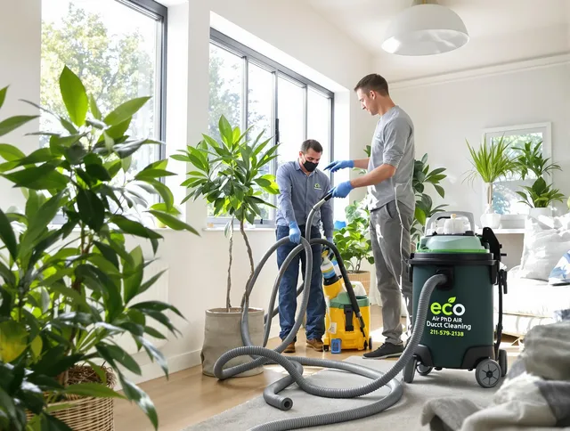 Rockland Air Duct Cleaning technician performing eco-friendly duct cleaning using sustainable methods in Rockland
