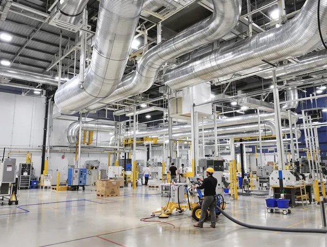 Rockland Air Duct Cleaning team performing comprehensive industrial duct cleaning at a large facility in Rockland